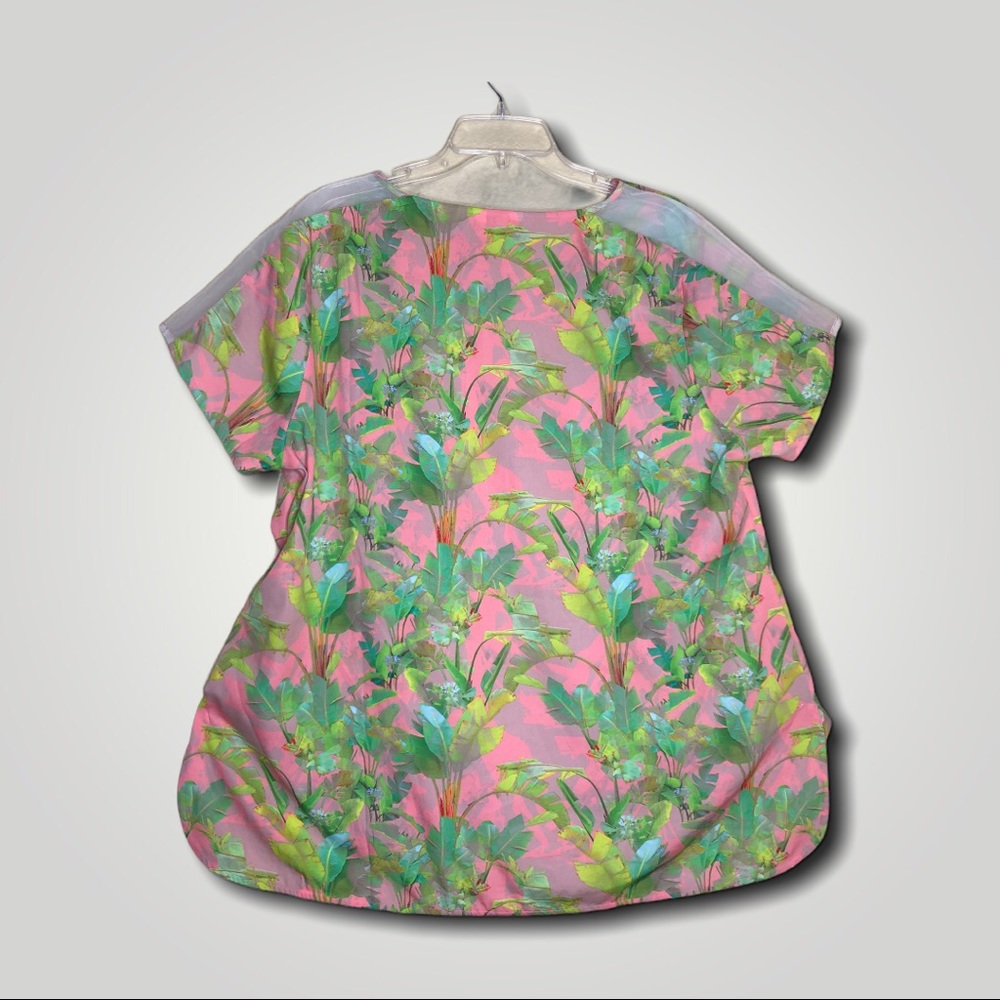 LABEL BE short sleeve blouse botanical pink green - Picture 2 of 8